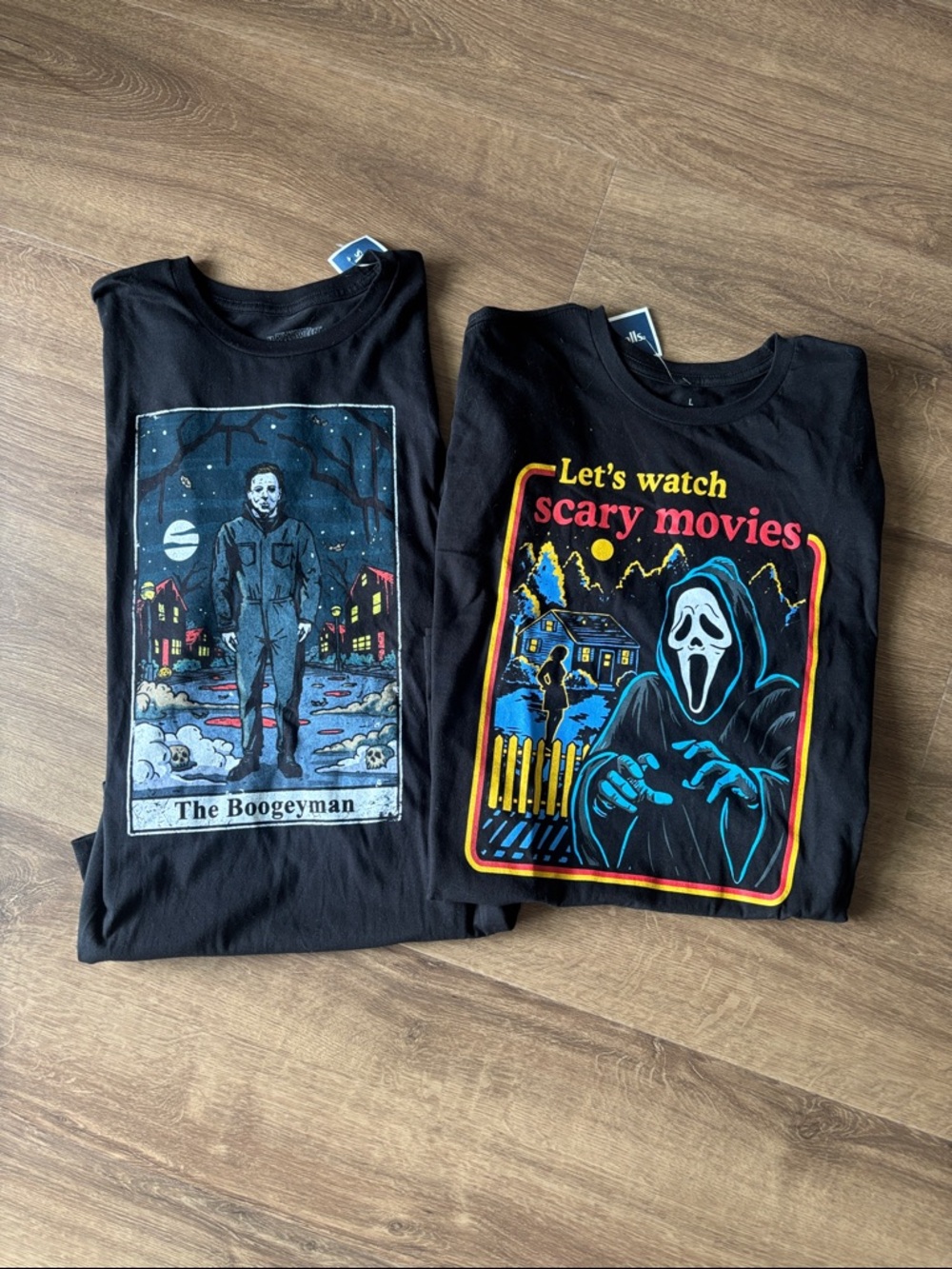 2 Horror Graphic Tees - "The Boogeyman" & "Let’s Watch Scary Movies" - Black